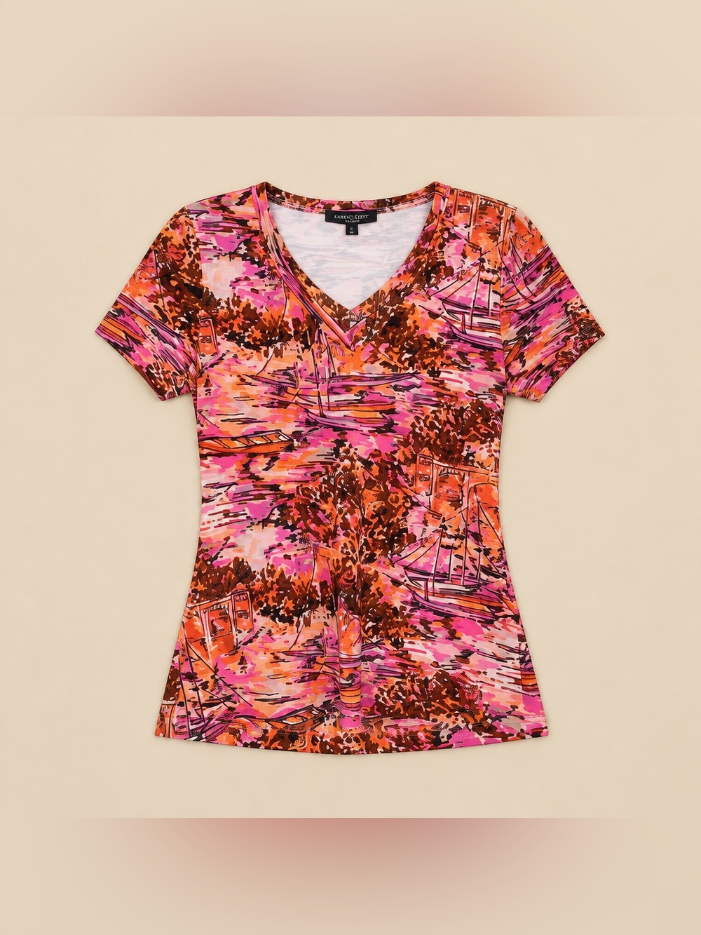 Karen Kane Lifestyle Large Print Capped Sleeve Polyester Tunic